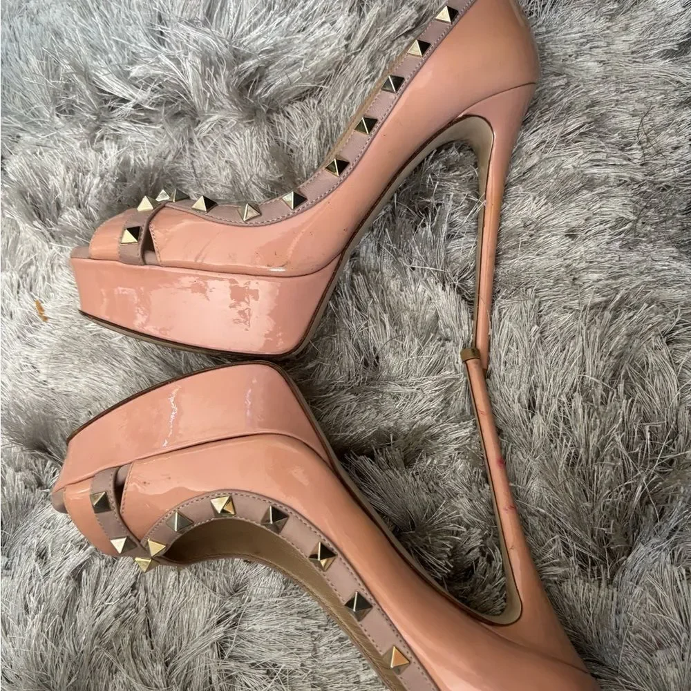 Valentino logo stud open toe shoes baby doll pump Rockstud Platform heels